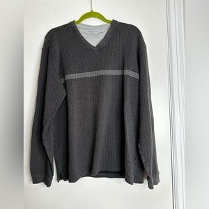 NWOT  Van Heusen Sweater Faux Shirt Pullover Crew Gray Ribbed White Striped XL.
